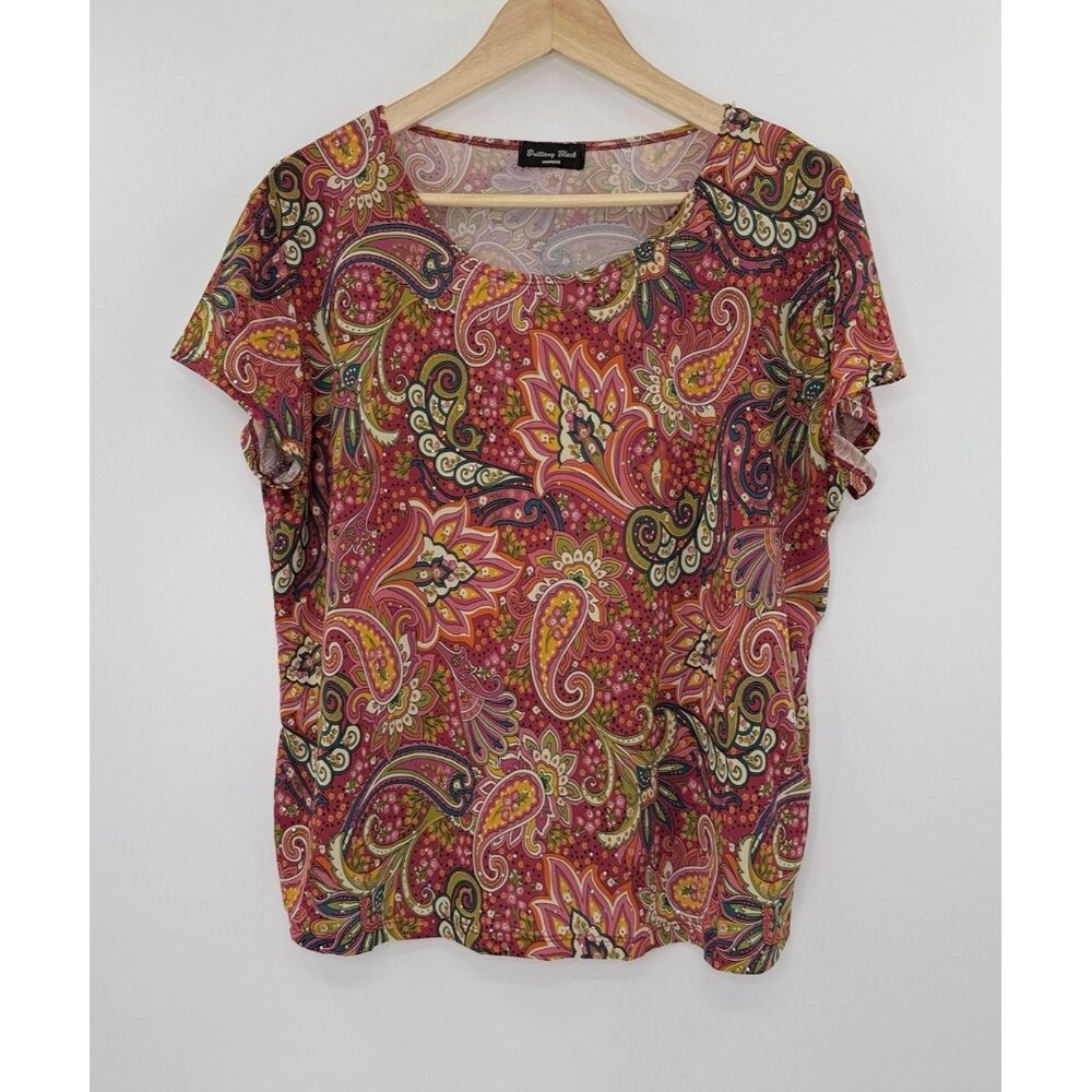 Brittany Black Plus Size Y2K Floral Paisley‎ Sequined Blouse Sz 1x Boho